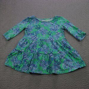 Lilly Putlizer Mini Geanna Dress Girls XS 2-3 Green Blue 3/4 Sleeve Tiered Skirt